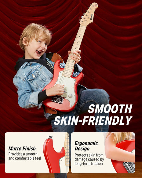 Donner 30 Inch Kids Electric Guitar Beginner Kit ST-Style (Red) | Mini Electric Guitar for Boys Girls with Amp, 600D Bag, Tuner, Picks, Cable, Strap, Extra Strings, and Lessons, DSJ-100