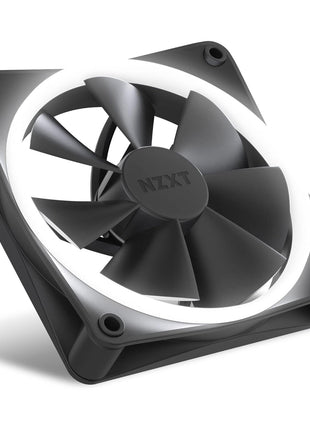 NZXT F120 RGB - 120mm PWM RGB PC Case Fan - Black | 120mm PWM RGB fan with advanced lighting customization and whisper-quiet cooling. CAM-compatible lighting.