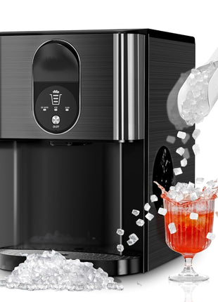 Cowsar Nugget Ice Maker Countertop, 44lbs/24H Soft Chewable Pellet Ice Maker Machine Dispenser with Water Reservoir, Self-Cleaning, Pebble Ice Machine for Home Kitchen, Office, Black Stainless