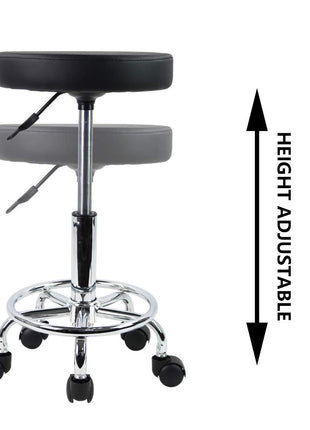 KKTONER PU Leather Round Rolling Stool with Foot Rest Swivel Height Adjustment Spa Drafting Salon Tattoo Work Office Massage Stools Task Chair Small (Black)