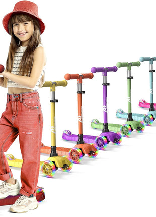 Lifemaster Mini 3-Wheel Kids Scooter with Multi-Color Wheel Lights – 4-Height Adjustable Handlebar, Wide Anti-Slip Deck, Child Safety Certified, Boys & Girls Ages 2+ Supports Up to 110 lbs