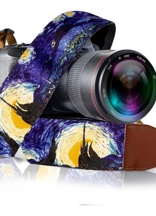Camera Strap - Shoulder, Crossbody & Neck Camera Strap for Photographers, Fits All Cameras, Canon Nikon Sony Fujifilm, Padded Strap W/ Quick Release, Embroidered Cotton & Leather Ends, Blue
