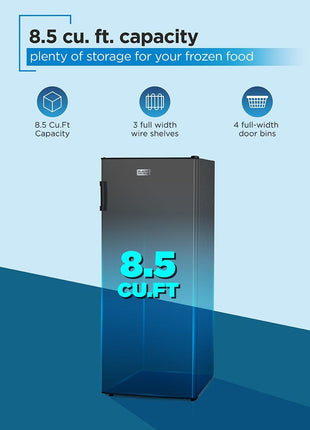 BLACK+DECKER 8.5 Cu. Ft. Upright Freezer, BUF850LB, Black | Stand Up Freezer with Mechanical Temperature Control, Includes 3 Shelves and 4 Door Bins, Manual Defrost, R600a Refrigerant