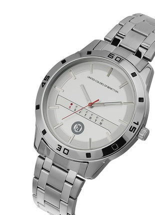 United Colors of Benetton Signature Analog Watch for Man with Silver Tone Round Dial & Silver Stainless Steel Bracelet Band Water Resistant Men's Wrist Watches - UWUCG1606