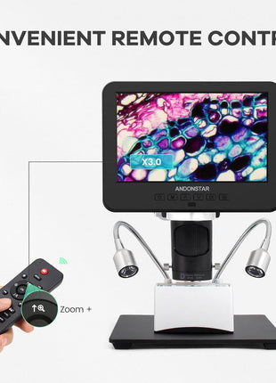 Andonstar AD246S-M 3 Lens 2160P HDMI Digital Microscope 2000x for Adults | 7 Inch LCD Soldering Microscope for Electronics Repair, Error Coins, Pro Boom Arm Stand, Windows Compatible