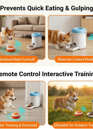 Automatic Dog Treat Dispenser, Button-Activated Interactive Dog Toy | Dog Puzzle Feeder for Mental Stimulation, Positive Reinforcement Training & Slow Feeding, USB Rechargeable