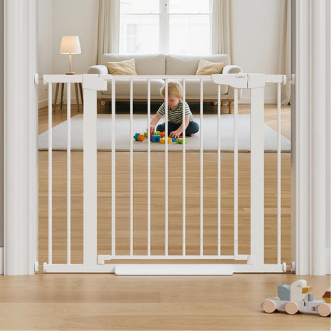 Cumbor 30-40.6 in Baby Gate for Stairs and Doorways, Dog Gate Indoor White | Mom's Choice Awards Winner, Auto Close, Double Lock, Safety Child Gate for Toddlers & Pets, Pressure or Hardware Mounted