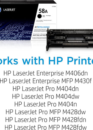 HP 58A Black Toner Cartridge | Works with HP LaserJet Enterprise M406 Series, MFP M430 Series, Pro M404 Series, M428 Series | CF258A