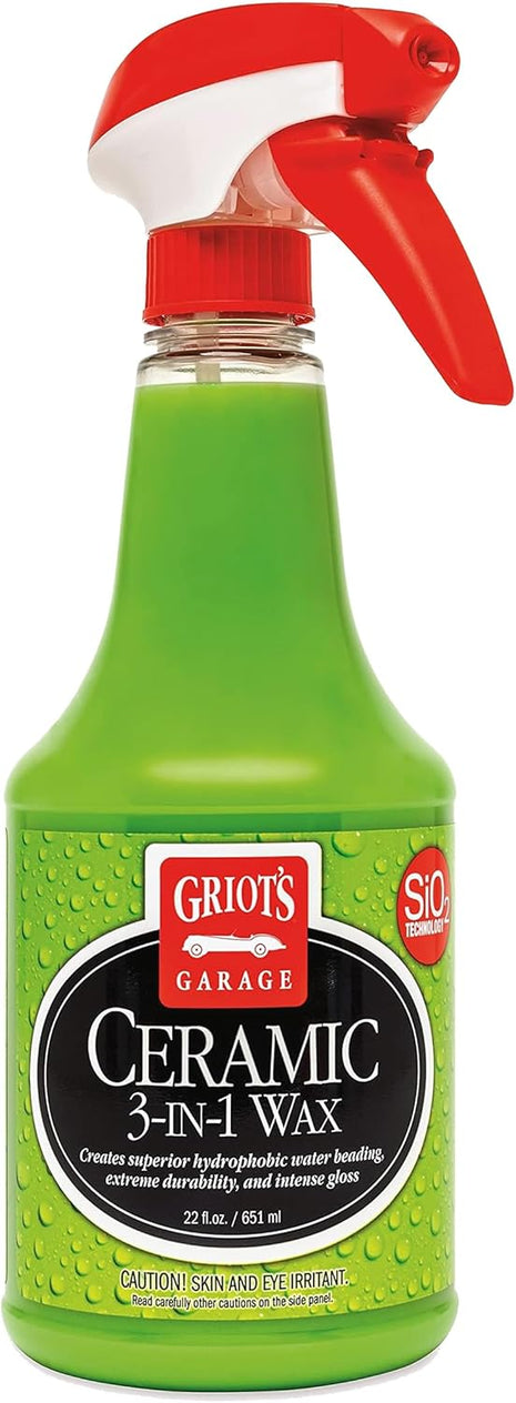 Griot's Garage Ceramic 3-in-1 Wax, SiO2 Spray for Cars, Trucks, and RV's, Provides Protection and Water Beading on Paint, Wheels, Plastic, Rubber Trim, Chrome, and More, 10978, 22 oz