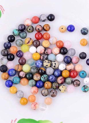 Natural Stone Beads 100pcs Round Genuine Real Stone Beading Loose Gemstones Hole Size 1mm DIY Smooth Bead for Bracelet Necklace Earrings Jewelry Making(Natural Stone Beads Multicolor, 8mm)