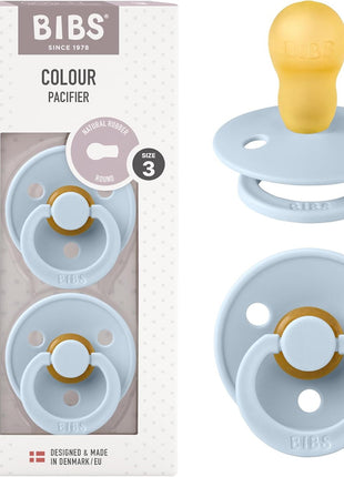 BIBS Pacifiers Colour Collection | Natural Rubber Baby Pacifier | Set of 2 BPA-Free Soothers | Made in Denmark | 0+ Months (Pack of 2) | Dusty Blue/Steel Blue
