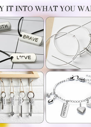 Hicarer Word Charms Pendants Engraved Motivational Charms Pendants Jewelry Making Accessories for DIY Necklaces, Bracelets, Key Chains(Silver,80 Pcs)