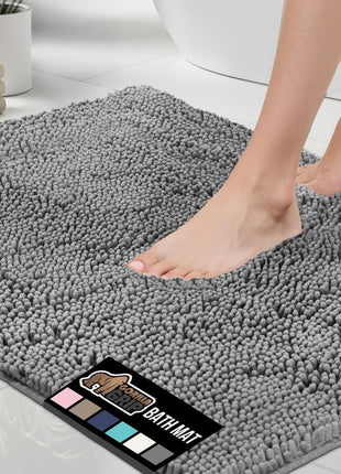 GORILLA GRIP Bath Rug Mat, Thick Soft Absorbent Chenille, Quick Dry Microfiber Mats, Rubber Backing Washable Shower Floor Rugs, Bathmat Runner, US Designed Bathroom Home Decor Accessories 24x17, Grey