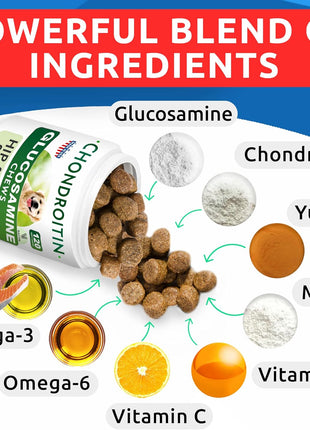 Glucosamine Bacon Flavor + Dog Probiotics Bundle - Joint Pain Relief + Gas, Diarrhea Relief - Chondroitin, MSM, Omega-3 + Digestive Enzymes, Prebiotics - Chewable Fiber - 300 Soft Chews - Made in USA