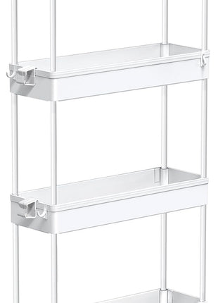 SPACEKEEPER Slim Rolling Storage Cart, 4 Tier Bathroom Cart Organizer,White | Narrow Rolling Cart with Wheels for Kitchen Office Bathroom Laundry Room,Mobile Utility Cart for Craft Art Makeup Nail Polish