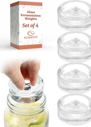 Elementi Glass Fermentation Weight Set of 4   Easy Grip Fermenting Weights, Perfect Fit for Wide Mouth Mason Jars, Durable Soda Lime Glass for Sauerkraut, Kimchi & More   Pickling & Canning Weights