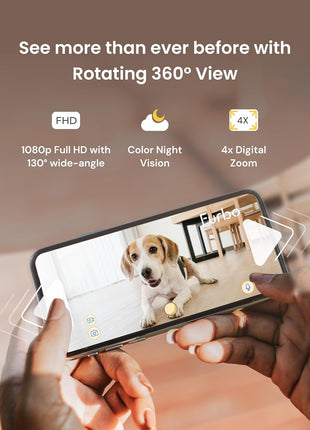 Furbo 360° Dog Camera: Basic See, Talk & Toss Features, No AI Alerts, No Subscription Required, Pet Security Cam w/Barking Alerts, Rotating View, Treat Toss, 2-Way Audio, Smart Home Puppy Monitoring