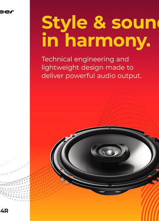 Pioneer F-Series TS-F1634R 6.5" 2-Way Speakers (Pair) – 200W Max, Balanced Sound + Smooth Treble, Great Stock Replacement, High-Efficiency Speaker Designed for OEM Power