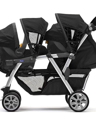 Chicco Cortina Together Double Stroller, 2-Seat, Foldable | Minerale Black/Silver, 100% polyester, fits 2 Chicco KeyFit seats, all-wheel suspension, baby travel stroller