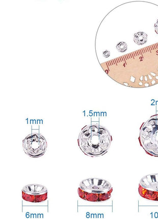 Allb 100Pcs Rondelle Spacer Beads 8mm Silver Plated Czech Crystal Rhinestone for Jewelry Making Loose Beads for Bracelets