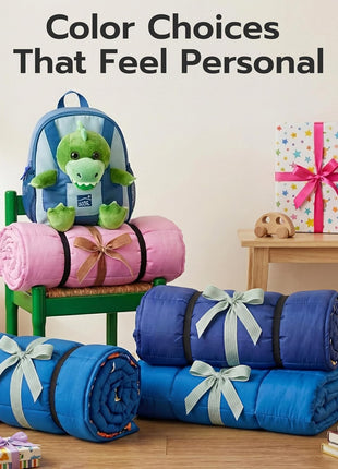 JOIEDOMI Toddler Nap Mat with Removable Pillow and Minky Blanket 55''x30'' Kids Sleeping Bag for Boys and Girls Ages 3-6 Roll Up Soft Nap Mats for Preschool Kindergarten Daycare Sleepover