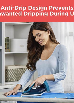 BLACK+DECKER Steam Iron for Clothes with Retractable Cord | Retractable-cord steam iron with anti-drip, vertical steam, auto clean and spray mist for easy ironing.