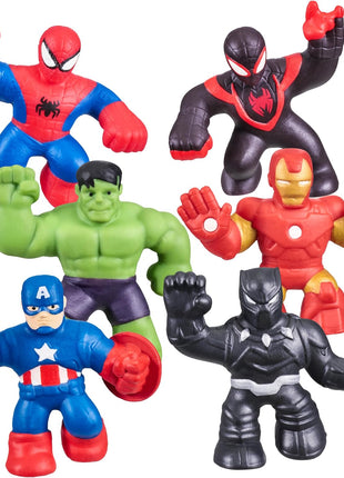 Heroes of Goo Jit Zu Marvel Mega Mini 6 Pack - Superhero Toys, Squishy, Stretchy, Gooey Mini Heroes - Ironman, Spider-Man, Captain America, Miles Morales, Hulk and Black Panther