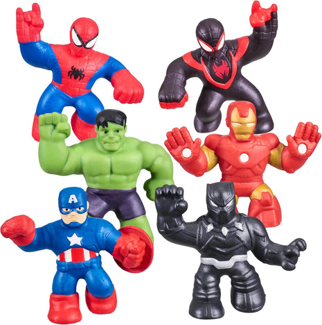 Heroes of Goo Jit Zu Marvel Mega Mini 6 Pack - Superhero Toys, Squishy, Stretchy, Gooey Mini Heroes - Ironman, Spider-Man, Captain America, Miles Morales, Hulk and Black Panther
