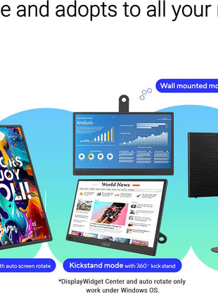 ASUS ZenScreen 15.6" Portable Monitor for Laptop (MB169CK) - Dual USB-C, Mini-HDMI, Plug & Play External Screen for Travel Dual Setup, Full HD, IPS, Anti-Glare Surface, 360° Kickstand, 3yr Warranty