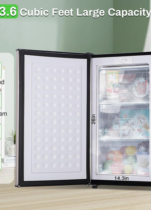 Maine Upright Freezer 3.6 Cu.Ft Mini Freezer with Reversible Stainless Steel Door Freestanding Compact Freezer with 3 Adjustable Thermostat, Small Freezer for Apartment Dorm (Silver)