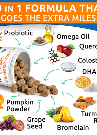 Allergy Relief Chews + Probiotics for Dogs - Digestive Enzymes for Allergies Itchy Skin w/Fish Oil Omega 3 - Dogs Digestive Health - Gas, Diarrhea,