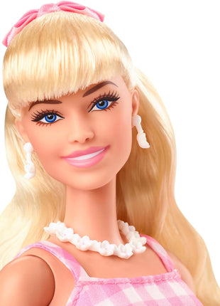 Barbie The Movie Doll, Margot Robbie as, Collectible Doll Wearing Pink and White Gingham Dress with Daisy Chain Necklace