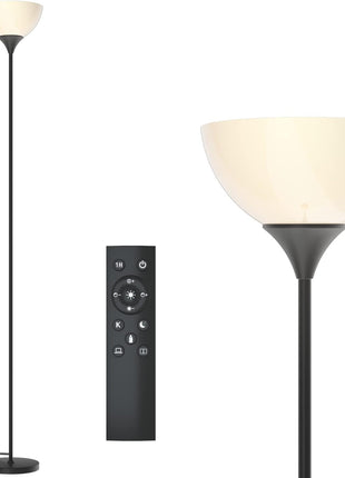 PESRAE Floor Lamp, Remote Control with Stpeless Color Temperatures and Brightness, Torchiere lamp for Bedroom, Living Room, Bulb Included (Matte Black)