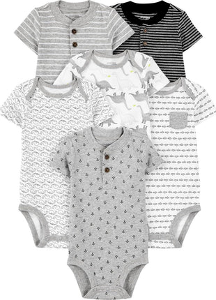 Simple Joys by Carter's Baby Boys' 6-Pack Short-Sleeve Bodysuits, Bear/Construction/Rhino/Stripe, 18 Months