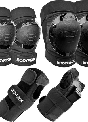 BODYPROX Knee Pads Elbow Pads Wrist Guards Set for Inline Skating, Skateboarding, Roller Derby and BMX Ride.