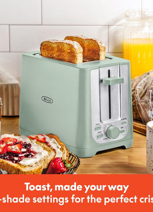 BELLA 2 Slice Toaster with Auto Shut Off   Extra Wide Slots & Removable Crumb Tray and Cancel, Defrost & Reheat Function   Toast Bread, Bagel & Waffle, Sage