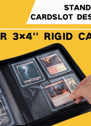 Top loader Binder, Holds 128+ Toploaders, 4 Pocket Top Loader Card Storage Case, Double-Sided Pockets for trading card in 3 x 4'' Toploaders