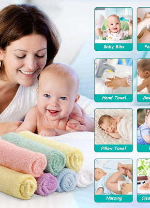 HOMEXCEL Baby Washcloths 24 Pack-Microfiber Coral Fleece Baby Bath Face Towel 7 x 9 Inch Extra Absorbent and Soft Burp Cloth and Wash Cloths for Newborn-Infants and Toddlers-Gentle On Sensitive Skin