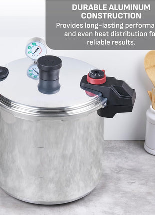T-fal 22-Quart Aluminum Pressure Canner, 3 PSI Settings, Home Canning, Includes Racks & Canning Guide, Large Capacity, Pressure & Water Bath Canning for Vegetables, Meats, Seafood & Fruits, Silver