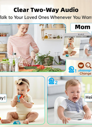 Baby Monitor with Camera and Audio - 7inch Split Screen, 5000mAh Battery (100H in VOX), 1080P PTZ Baby Camera Monitor with Flexible Mount, No WiFi Baby Monitor, Secure 2.4GHz FHSS