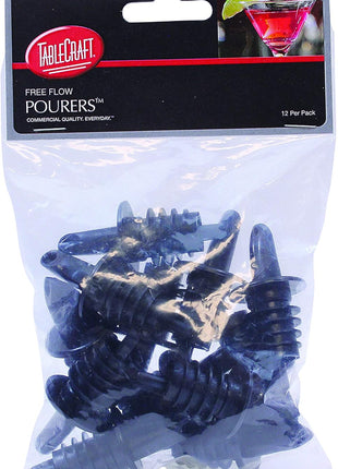 Tablecraft Free Flow Pourers, 2.5 x 1.25 Inch, 12 Count, Black