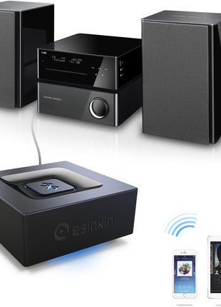 Bluetooth Audio Adapter for Music Streaming Sound System, Esinkin Wireless Audio Adapter Works with Smartphones and Tablets, Bluetooth Receiver for Home Stereo