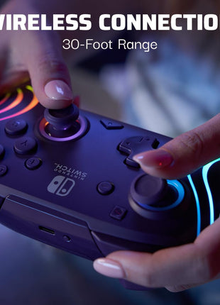 PDP Afterglow Wave Wireless RGB Gaming Controller for Nintendo Switch 2 | Nintendo Switch Lite, OLED, RGB LED Lighting, App Customization, Rechargeable 20-Hr Battery, 2 Mappable Back Buttons, Purple