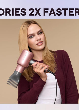 Wavytalk Hair Dryer, Blown Away Ionic Hair Dryer for Curly Hair with Diffuser, 1875W Fast Drying Blow Dryer with Ceramic Technology, 3 Attachments for All Hair Types, Light and Quiet, Rose Gold