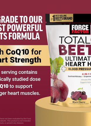Force Factor Total Beets Gummies with Beet Root Powder, Sugar Free | Blood Pressure Support, Nitric Oxide & Energy Supplement with Liposomal Beet Powder & Grape Seed, Mixed Berry, 60 Gummies