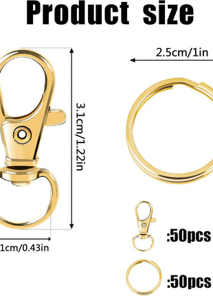 100PCS Gold Swivel Clasps Lanyard Snap Hooks with Key Rings, Key Chain Clip Hooks Lobster Claw Clasps for Keychains Jewelry DIY Crafts