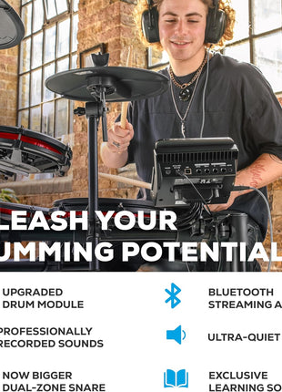 Alesis Nitro Max Electric Drum Set | 10" Dual-Zone Snare, 8" Toms, 10 "Cymbals, Quiet Mesh Heads, Bluetooth, 440+ BFD Sounds, USB MIDI, Drumeo, for Beginners