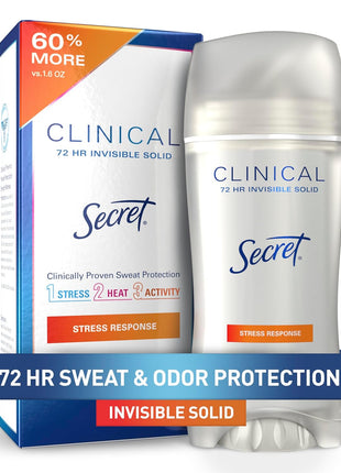Secret Clinical Strength Invisible Solid Antiperspirant Deodorant for Women, 100HR Sweat & Odor Protection, 3X Stress Protection with Hyaluronic Acid, PH Balanced, Completely Clean Scent, 2.6 oz