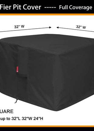 SheeChung Gas Fire Pit Cover Square-Premium Patio Outdoor Cover Heavy Duty Fabric with PVC Coating,100% Waterproof,Anti-Crack,Fits for 29 inch,30 inch,31 inch,32 inch Fire Pit/Table Cover (32 inchL x 32 inchW x 24 inchH,Black)