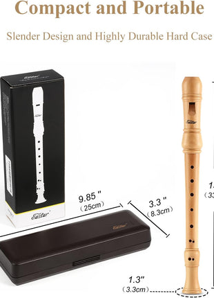 Eastar Soprano Beginners Recorder Baroque fingering C Key Maple Descant Recorder Instrument for Kids Adults, 3 Piece Recorder With Hard Case, Fingering Chart, Cleaning Kit, ERS-31BM